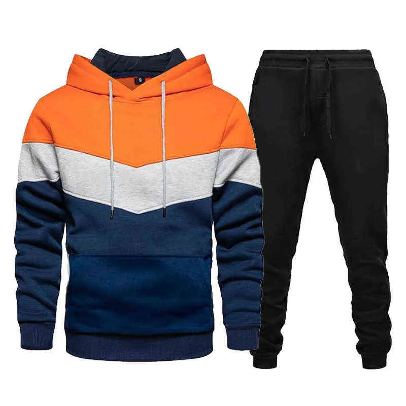 Męskie kolor szwy kapturem i spodnie garnitur dresswear dorywczo dwa kawałki zestawy sportowe jogging jesień zima 211220