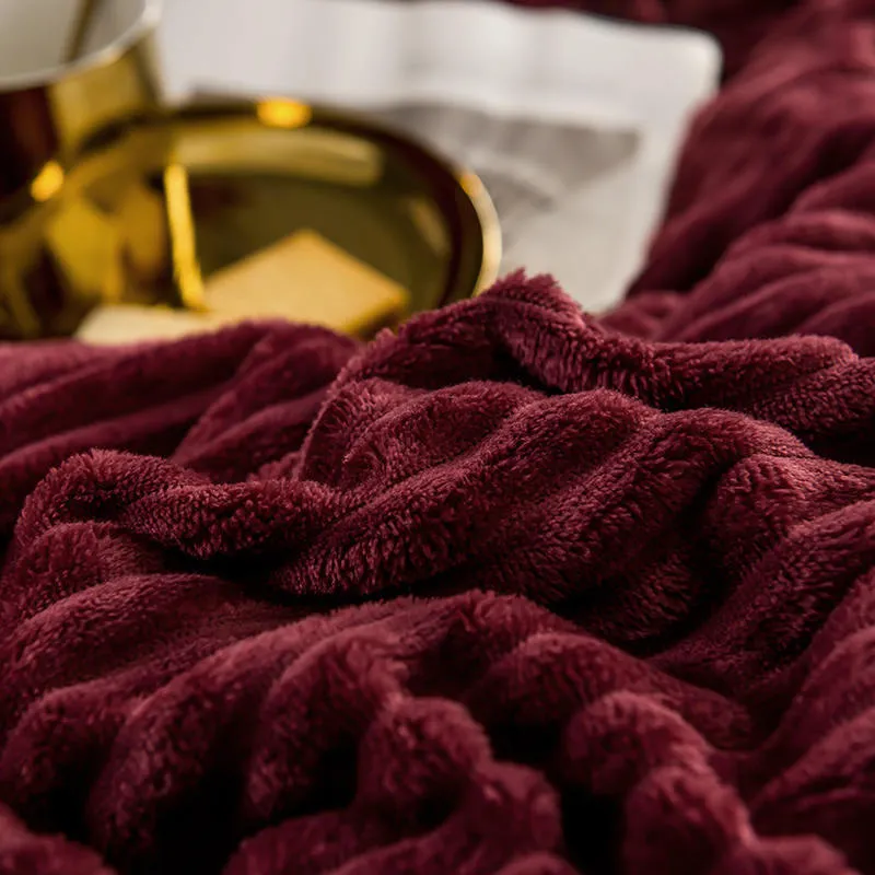 ワインレッドソフトウォームベルベットのキルトの厚さ冬の毛布のハウスデクエットフランネル布団カバーキングLJ201015