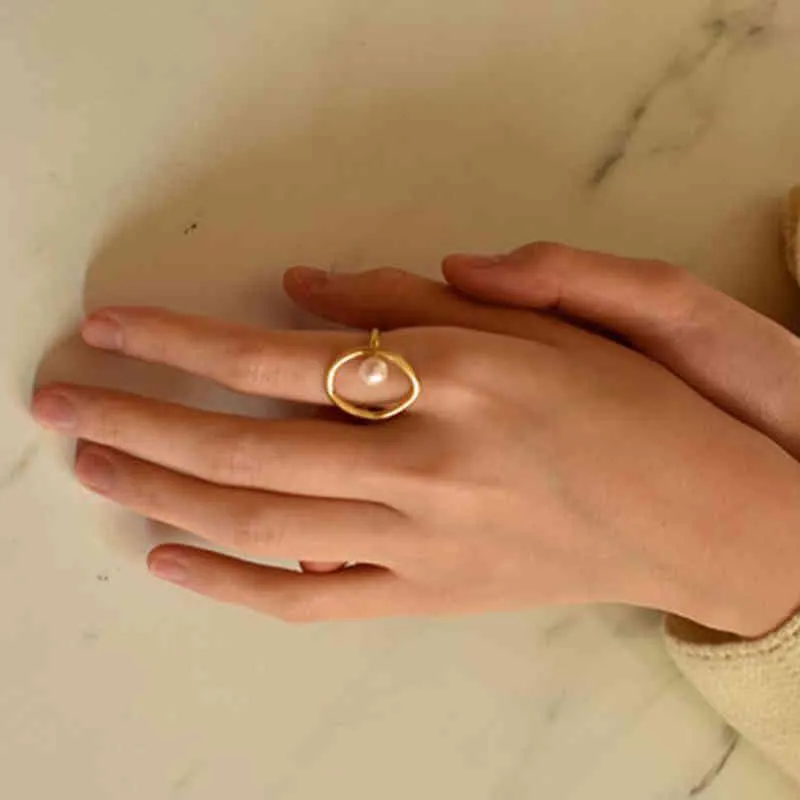 Vintage feminino coreano ouro pérola charme dedo irregular anel aberto ajustável elegante aniversário de casamento gift323g
