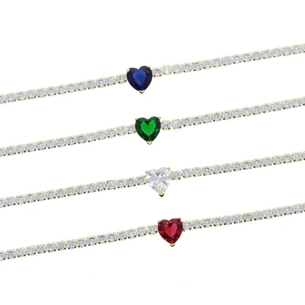 Collier ras du cou pour fille, cadeau de saint-valentin, chaîne de tennis fine de 3mm, arc-en-ciel coloré rouge vert bleu blanc CZ cœur plaqué or, 2021