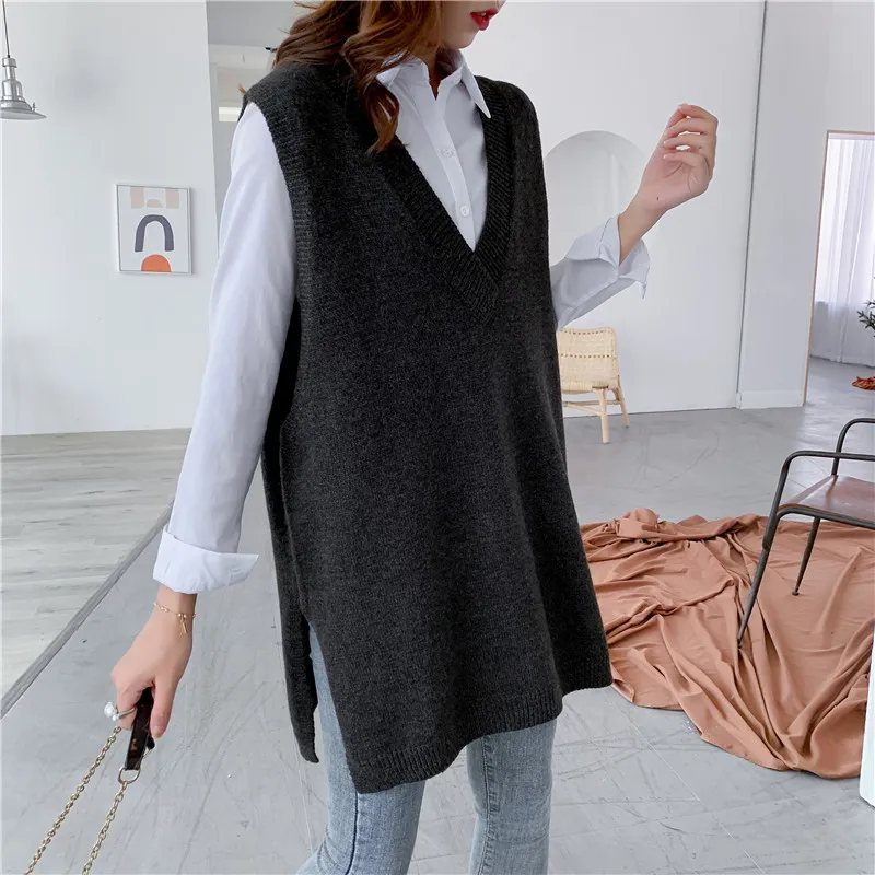 EAM Green Yellow Big Size Knitting Sweater Loose Fit VNeck Sleeveless Women Pullovers Fashion Autumn Winter 1Y211 201130