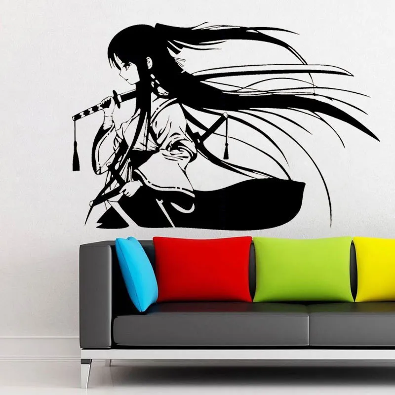 Samurai Geisha Japanese Katana Swords Anime Decorative Wall Sticker Vinyl Interior Home Decor Room Decals Removable Mural 4044 2015701082