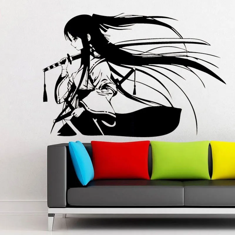 Samurai geisha japonais katana épées anime sticker mural décoratif vinyle intérieur décoration intérieure décalcomanies murales amovibles 4044 2017258684