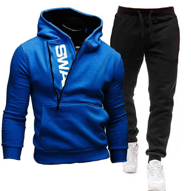 Chándales para hombre Conjunto de 2 piezas Sudadera + Pantalones de chándal Ropa deportiva Sudaderas con cremallera Ropa informal para hombre Moda de gran tamaño 220105