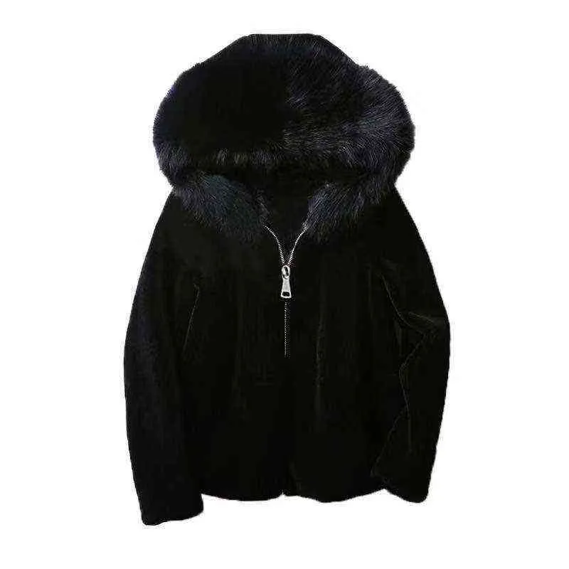 Manteau de fourrure veste à capuche Parka femme hiver s plus taille manches longues fausse culture mode noir 211220