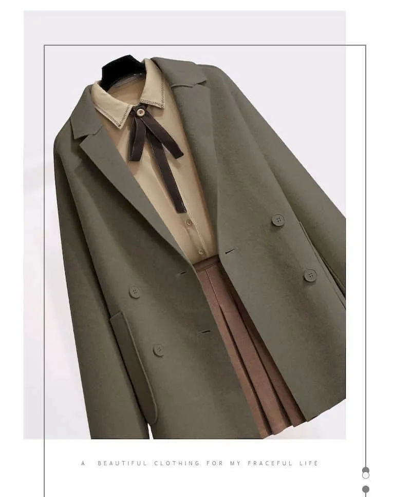 Шерстяное пальто из трех частей куртка блузка короткая юбка плюс размер женщин-стрит одежды осень зимний костюм женское возрастное восстановление двойной стороной 220314