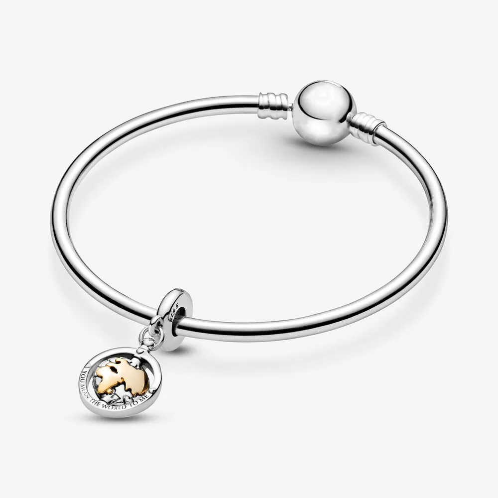 100% 925 Sterling Silver Heart Spinning World Dangle Charms Fit Original European Charm Bracelet Fashion Women Wedding Jewelry Acc158v