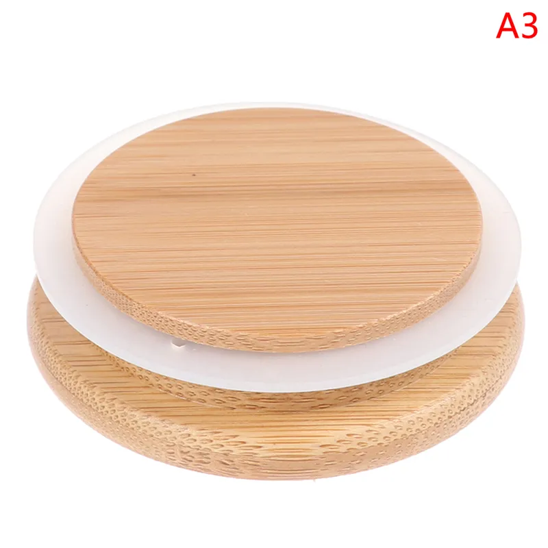 Bamboo Lids Reusable Mason Jar Canning Caps Non Leakage Silicone Sealing Wooden Covers Drinking Jar Supplies