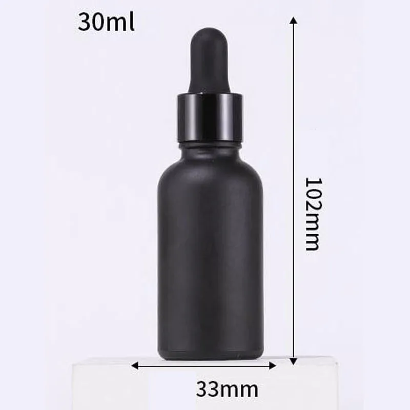 Garrafas de perfume de óleo essencial de vidro preto fosco e reagente líquido de aromaterapia de reagente líquido Bottle de aromaterapia 5ml-100ml