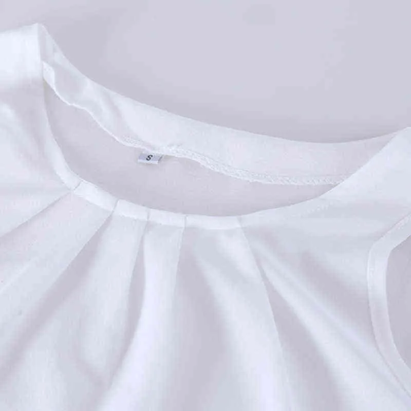 T-shirt vrouwen 2021 nieuwe zomer t-shirt mode mouwloze ronde hals chiffon shirt goedkope doek koreaanse vestidos G220228