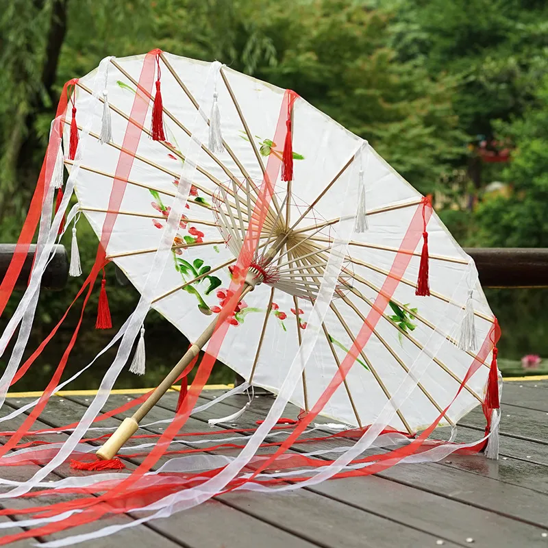 Borlas guarda-chuva chinês fita guarda-chuva de seda hanfu cos guarda-chuva prop atirar antigo traje paraguas cosplay princesa guarda-sol 2011302r
