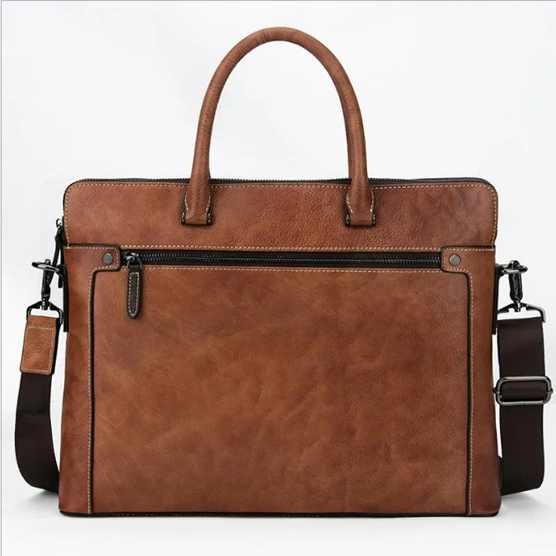 Evrak çantaları luuan lacivert erkekler iş çantası erkek gerçek deri vintage15 6 inç dizüstü bilgisayar çanta inek omuz çantası iş tote3359