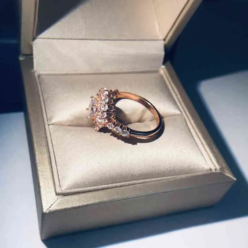 100% Real 18K Rose Gold Ring Origin Natural 3 Carats Quartz Gemstone Wedding Jewelry Luxury Invisible Setting Oval Box 211217