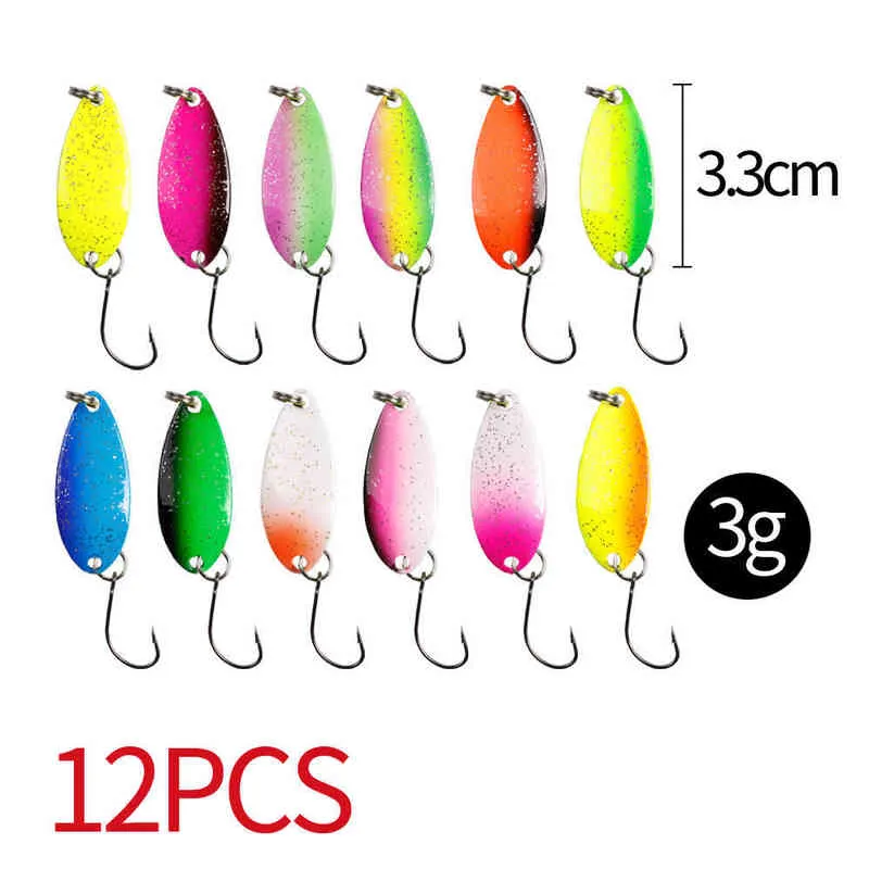 12/Spoon Lure Set Fishing Metal Bait For Lake Sea Carp Bass Wobbler Small Mini Spinner Trout Jig Hard Box Kit Accessories 211222