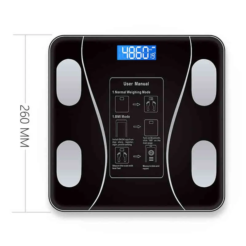 1 шт. Электронные весы Умный Bluetooth Body Body Fat Цифровая масштаб Взрослый Вес Масштаб Бытовой Маленький Баланс Маленький Баланс Тело для тела FATEST FAT LIGS H1229