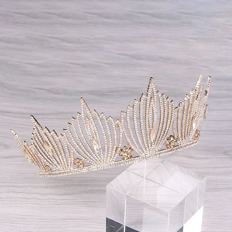 Princesa Corona Boda Nupcial Sirena Rey Reina Barroco Oro Cristal Corona Diadema Cumpleaños Mujeres Joyería para el cabello Tiara para niñas W307w