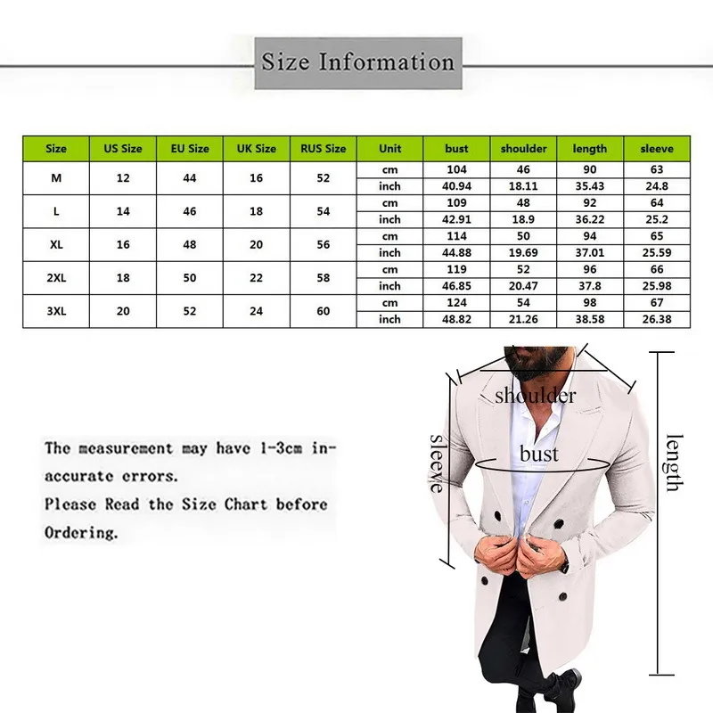 رجال الخندق الجديد أزياء الرجال الطويل معطف الخريف الشتاء مزدوج الصدر معطف معطف النحافة معطف الخندق الرجال بالإضافة