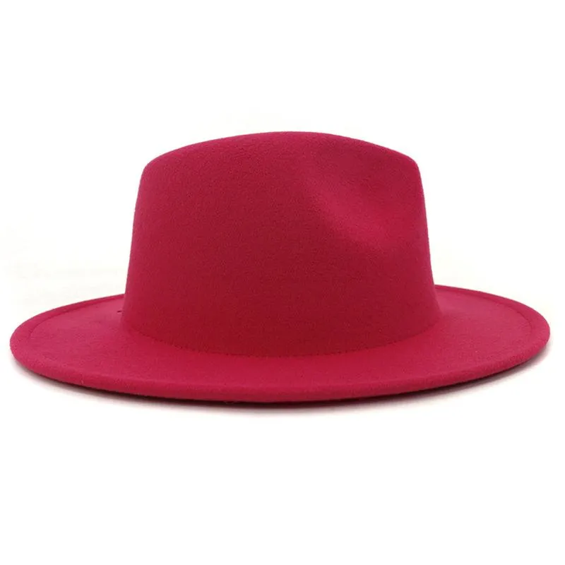 Filt hatt solid lapptäcke brett grim jazz bröllop kvinnors hattar vinter höst unisex panama hatt trilby cowboy fedora men206t