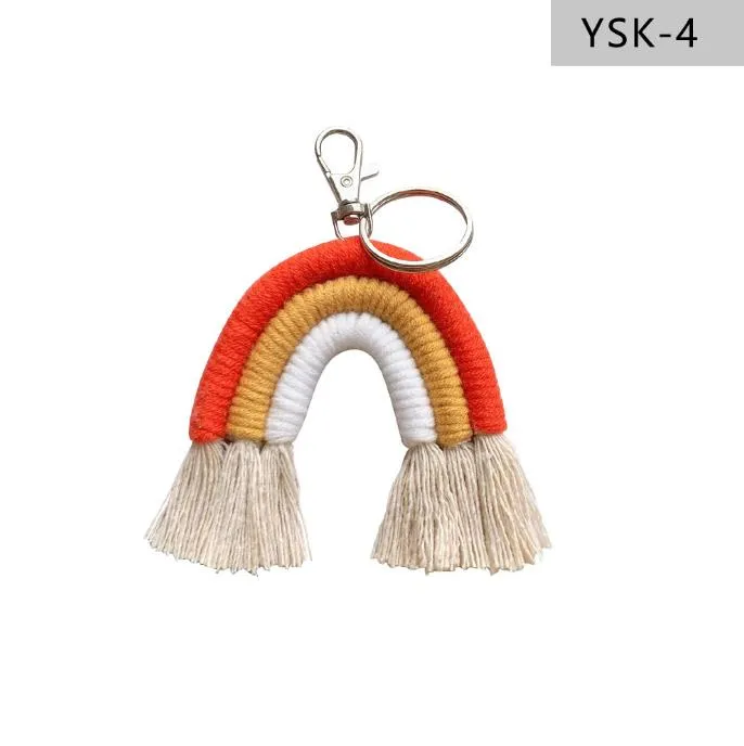 Weaving Rainbow Keychains for Women Tassel Macrame Keyrings Key Holder Jewelry255v