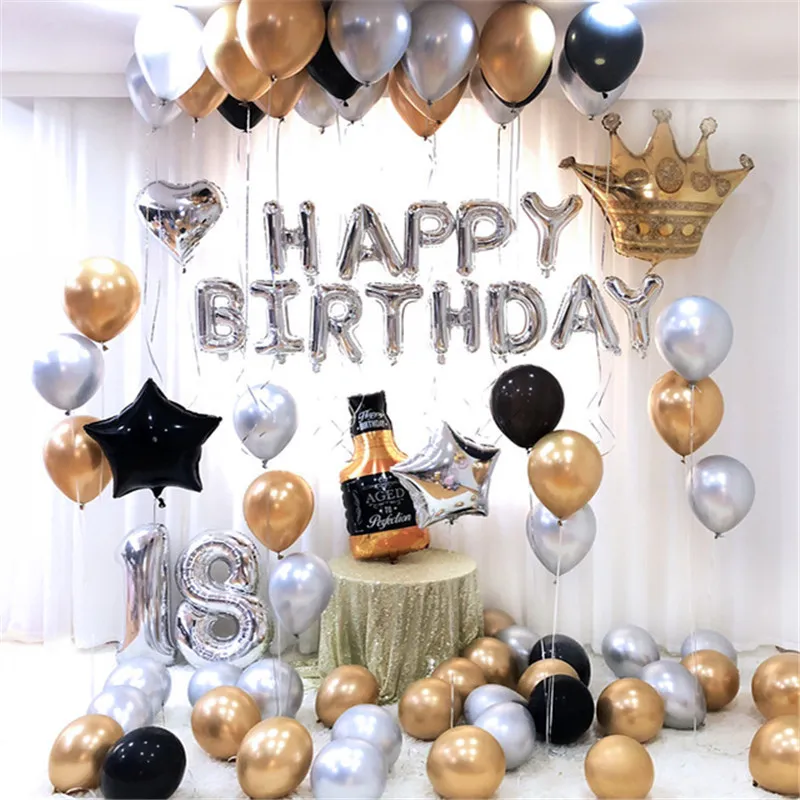 26шт/лот 30 дюйм с днем ​​рождения серебряная фольга Номер воздушные шары металлические глобус 18 -й годовщины декор дня рождения.