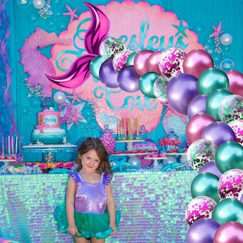 FENGRISE set Balloon Little Mermaid Theme Party Mermaid Decor Mermaid Birthday Decor For Kids Favor Birthday Wedding Party Y232g