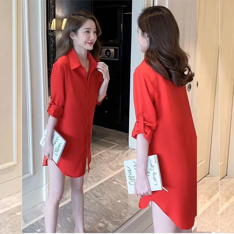 Blusas y camisas Diseño de manga larga Tops sexy para mujer Color rojo vino Ropa de talla grande para mujer 220307