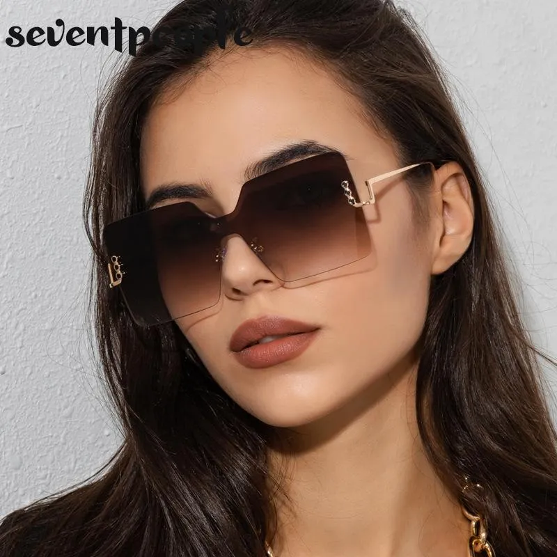 Sonnenbrille Randlose Quadratische Frauen Übergroße Rahmenlose Sonnenbrille Für Damen Mode Großen Rahmen Sonnenbrille Trendy Personality215w