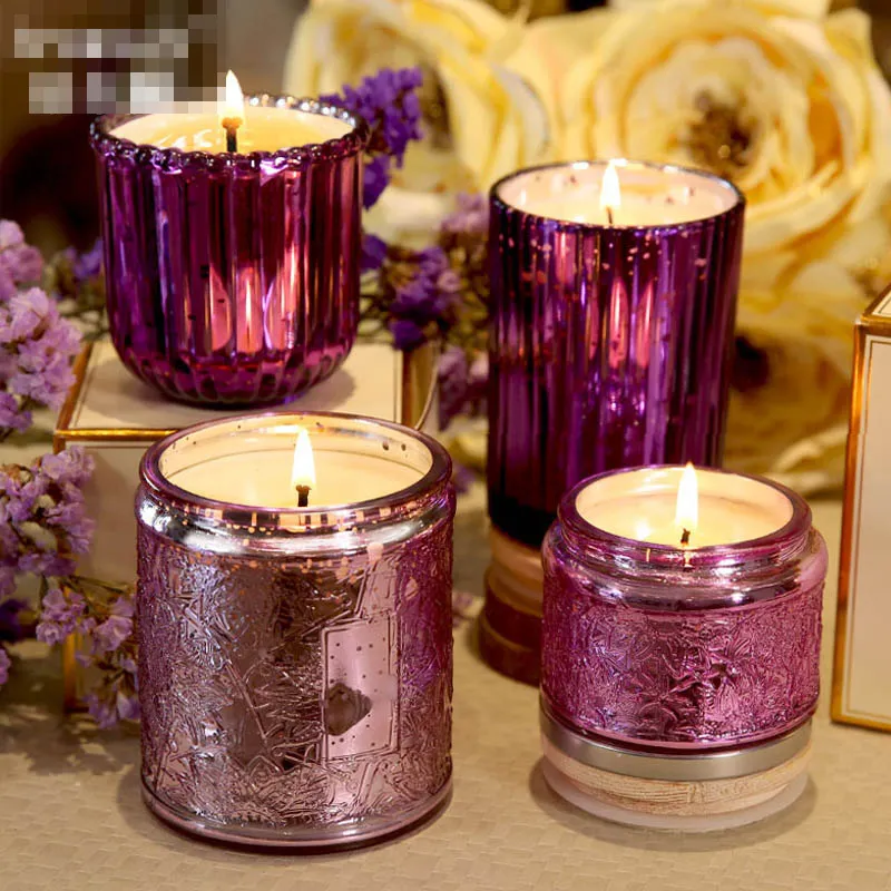 Lavendel eterisk oljedoftande doftljusljus glas doftljuslåda Romantisk naturlig sojavax Valentine Day Gift T200601