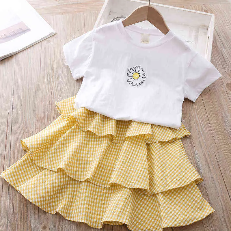 Gooporson Letnie ubrania dla dzieci kwiat krótki rękaw shirtcake spódnica mała dziewczynki odzież zestaw koreański mody dzieci stroje G220310