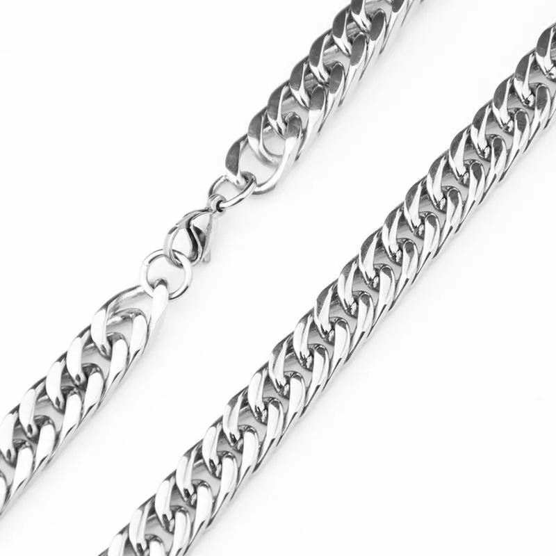 6 8 10 12 14mm wide Stainless Steel Cuban Miami Chains Necklaces Big Heavy Flat Link Chain for Men Hip Hop Rock jewelry 24 2993