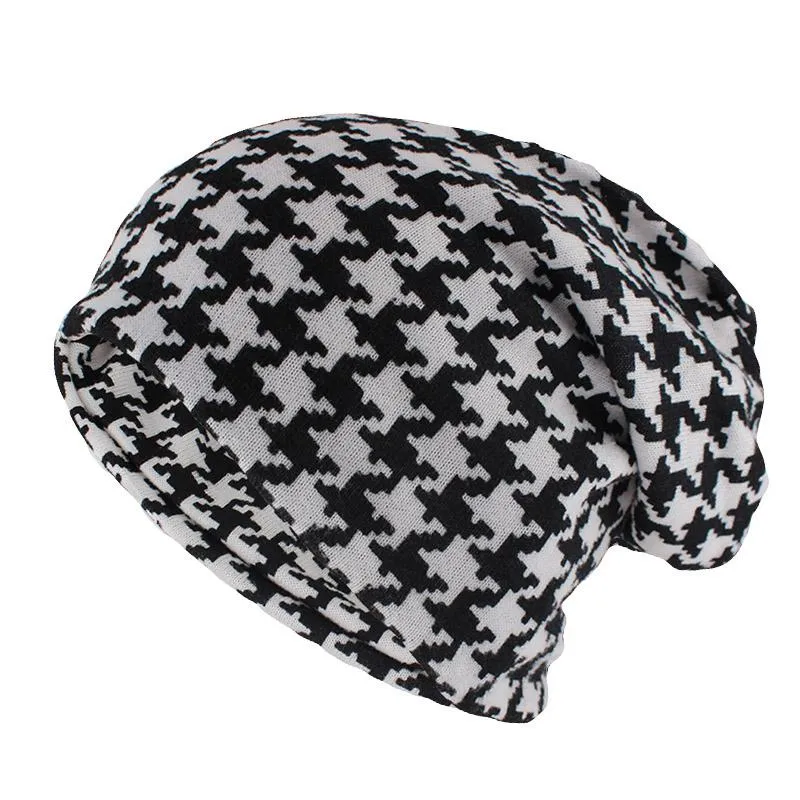 Czapki czaszki czaszki miaoxi hip hop kobiety moda czapka houndstooth jesienna ciepłe czapki czaszki kraciaste kraciaste gorros miękki szalik podwójny 201d