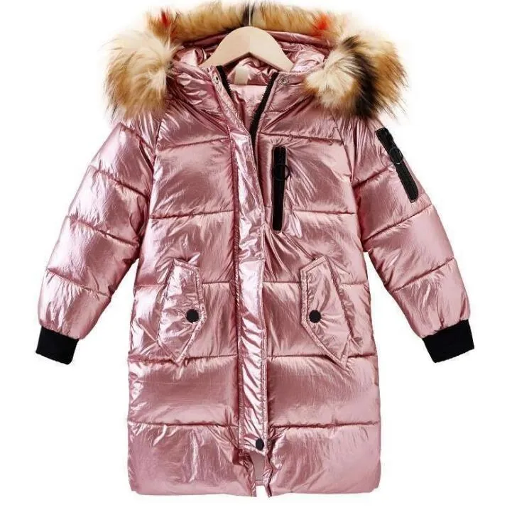 Children Long Padded Coats Girl Winter Coat Kids Warm Fur Hooded Thickening Cotton Padded Coats high Children's cotton coat LY113