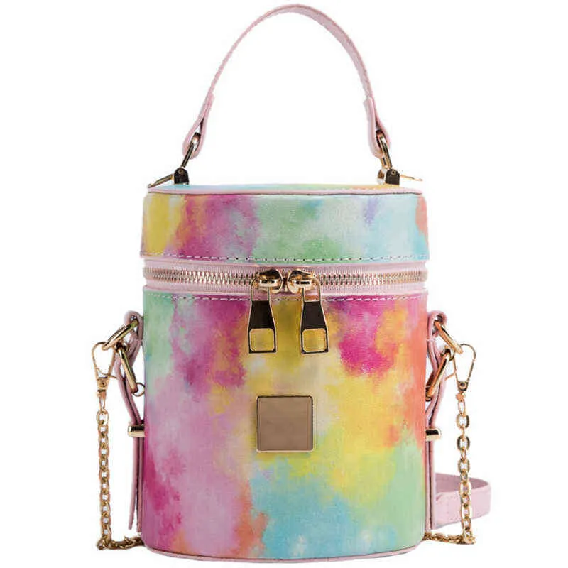 Shopping Bags Camouflage Bucket Women's PU Leather Shoulder Fashion Tie-dye Gradient Color Tote Summer New Quality Messenger 220301