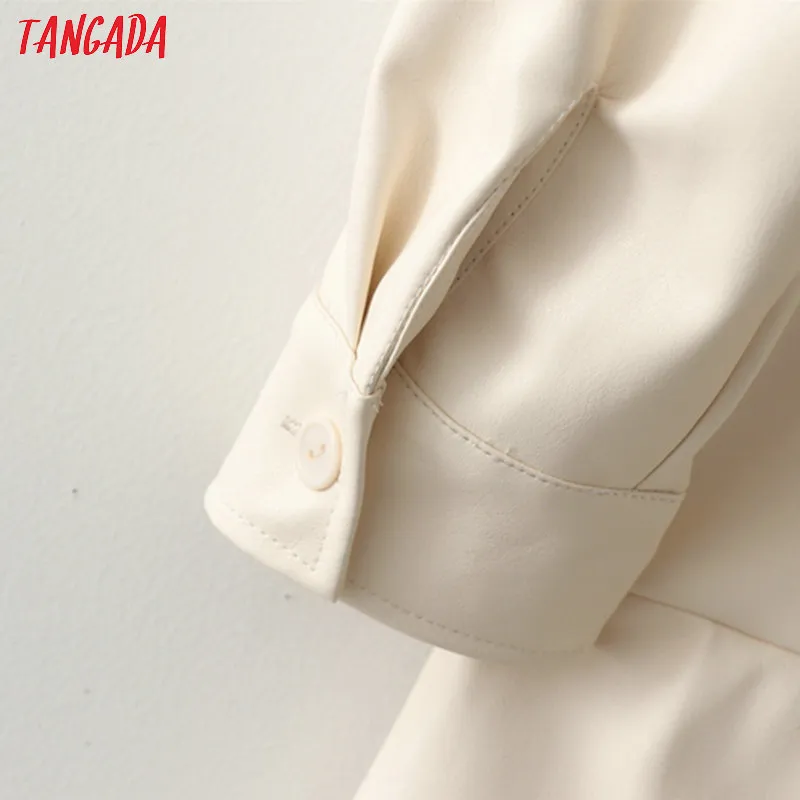 Tangada kvinnor vit faux läderjacka kappa vår mode långärmad lös överdimensionerad pojkvän kvinnlig kappa 1d209 201027