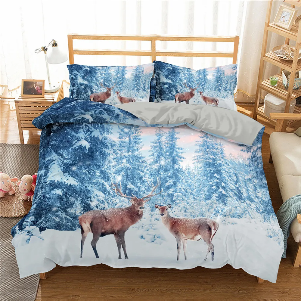 Homesky 3D Deer Bedding Set Luxury Soft Davet Cover King Queen Twin Full Full Single Bed Set Badowcases Bedclothes 201114291c