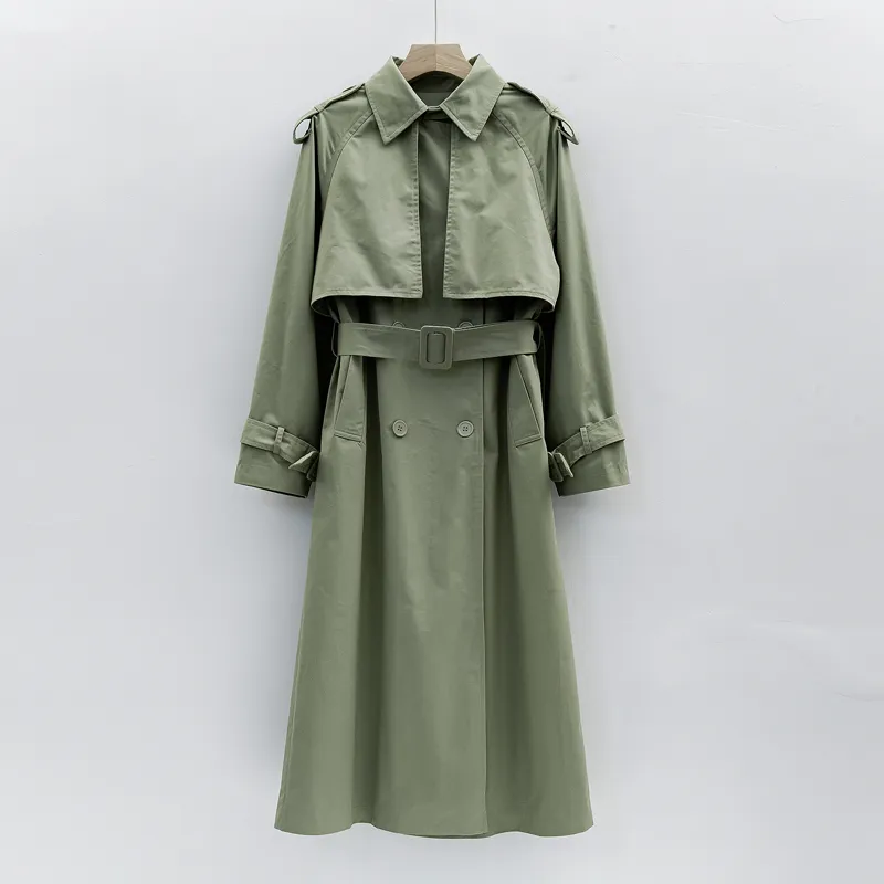 UK Brand new Fashion Automne / Automne Casual Double boutonnage Simple Classique Long Trench-coat avec ceinture Chic Femme coupe-vent 210218