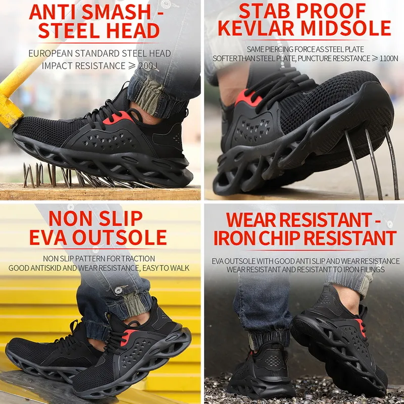 Hot Arbetssäkerhetsstart för män Anti-Smashing Construction Safety Shoes Steel Toe Cap Oförstörbara sneakers 201223