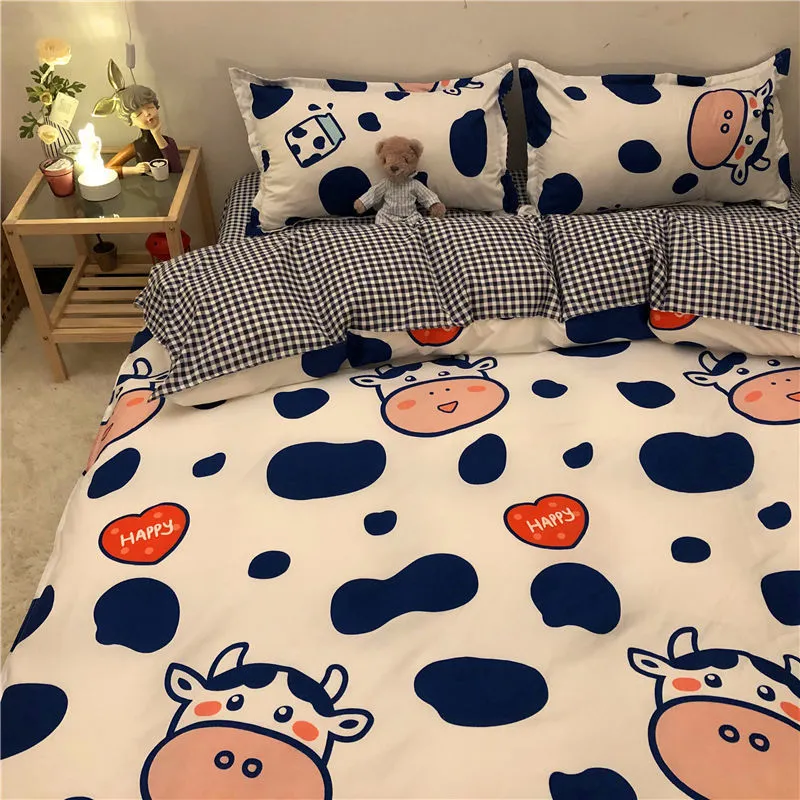 Meninos meninas cama conjunto de moda liso lenço adulto crianças cama cama edredom colcha capa pillowcase bonito cartoon urso bedding cx220315