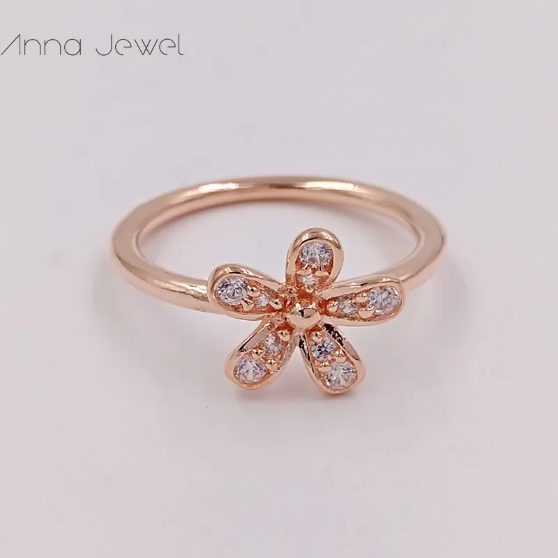 NO color fading jewelry wedding style engagement promise Daisy flower solid rose gold Pandora Rings for women men finger ring sets birthday Valentine gifts 180932CZ