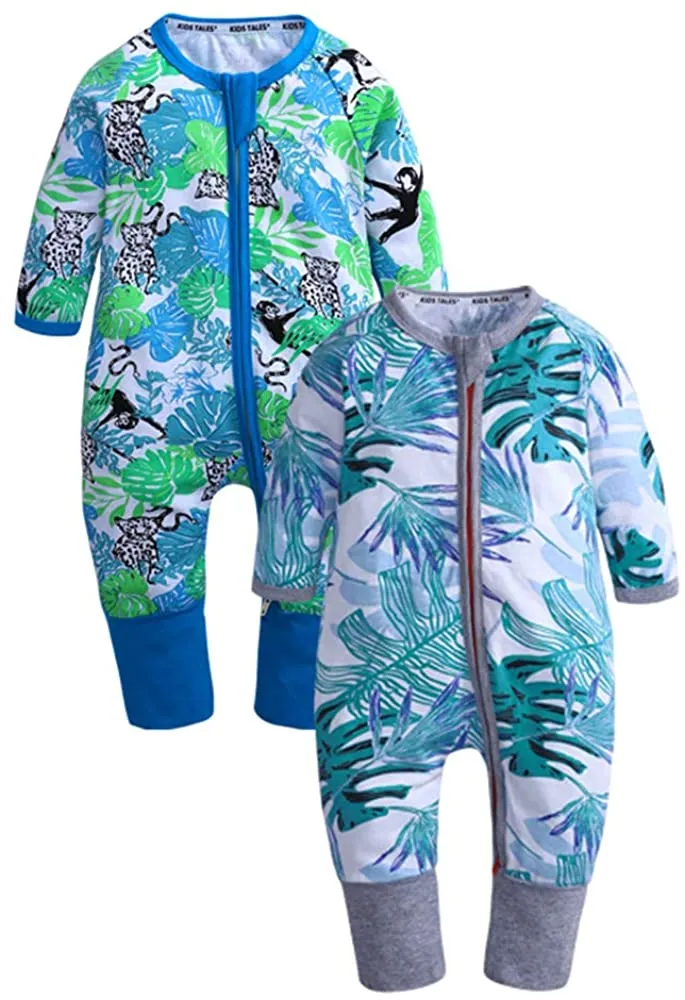 Meninos meninos meninas sleepwear outono manga longa bambu impressão zíper romper recém-nascido menino roupas