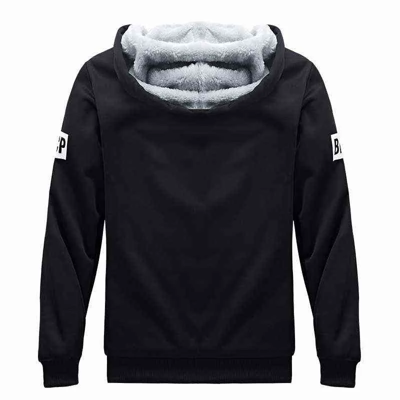 Fleece Men Vinter Set Fashion Casual Tracksuit Tjocktröja + Byxor Sportkläder Suit Varm Hooded Ytterkläder 211230