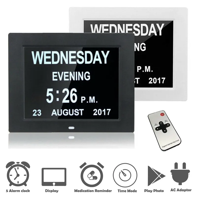 7 " 8 Languages Digital Day Clock LED Calendar Day/Week/Month/Year Electronic Alarm for Impaired People Home Decor 220311