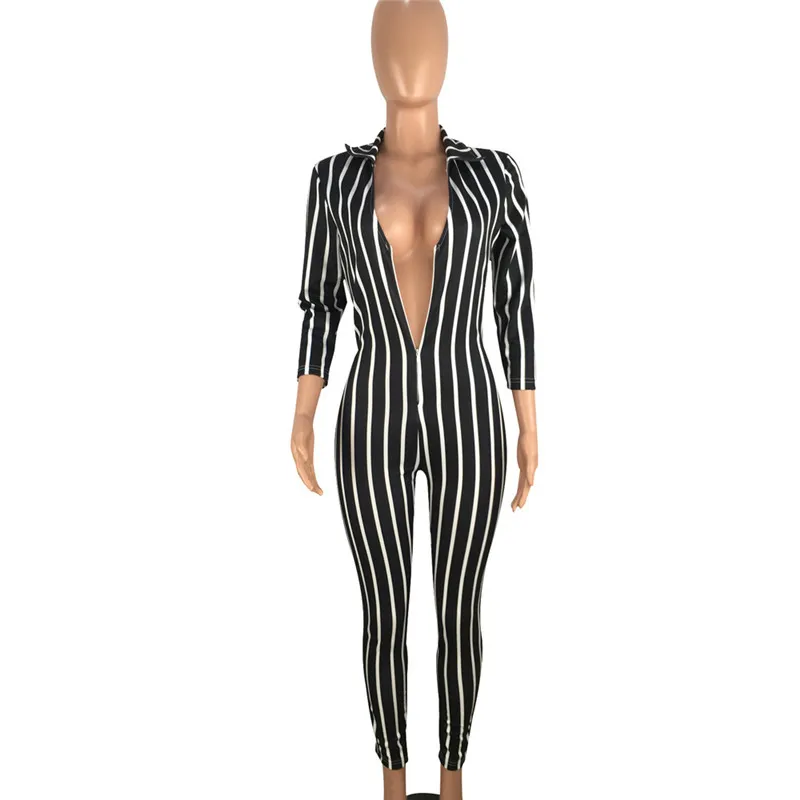 Womens Jumpsuits Rompers Playsuit Sexy Stripe Bodycon Long Sleeve Designer Overall Fashion Slim V-neck Clothing K2403