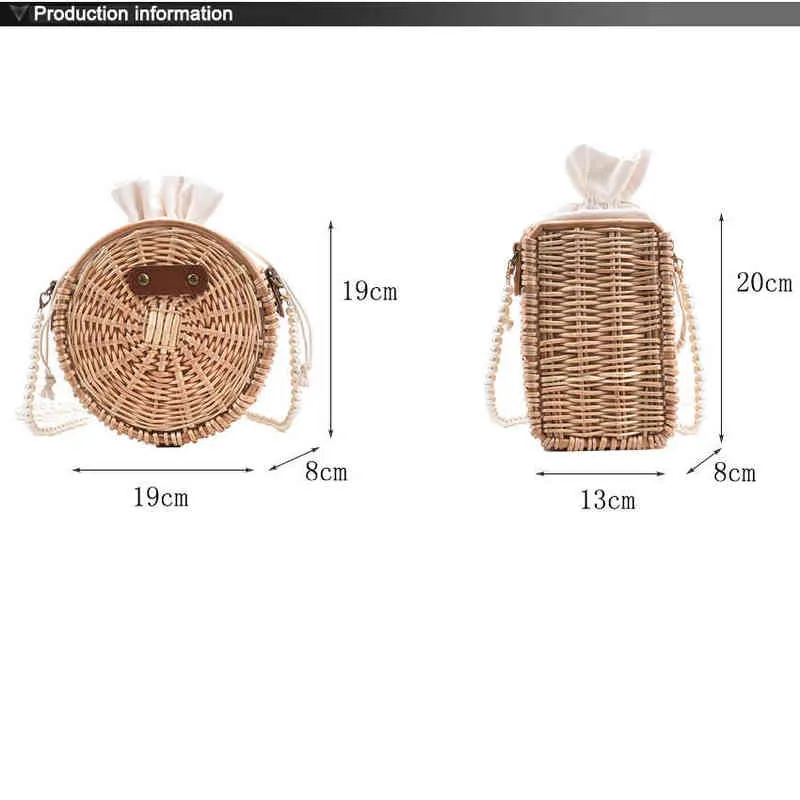 Shopping Bags Rotan Tassen Voor Vrouwen Cirkel Hand Geweven Retro Literaire Stro Strandtas Nieuwe Zomer Crossbody Purse Mini Telefoon Handtas 220303