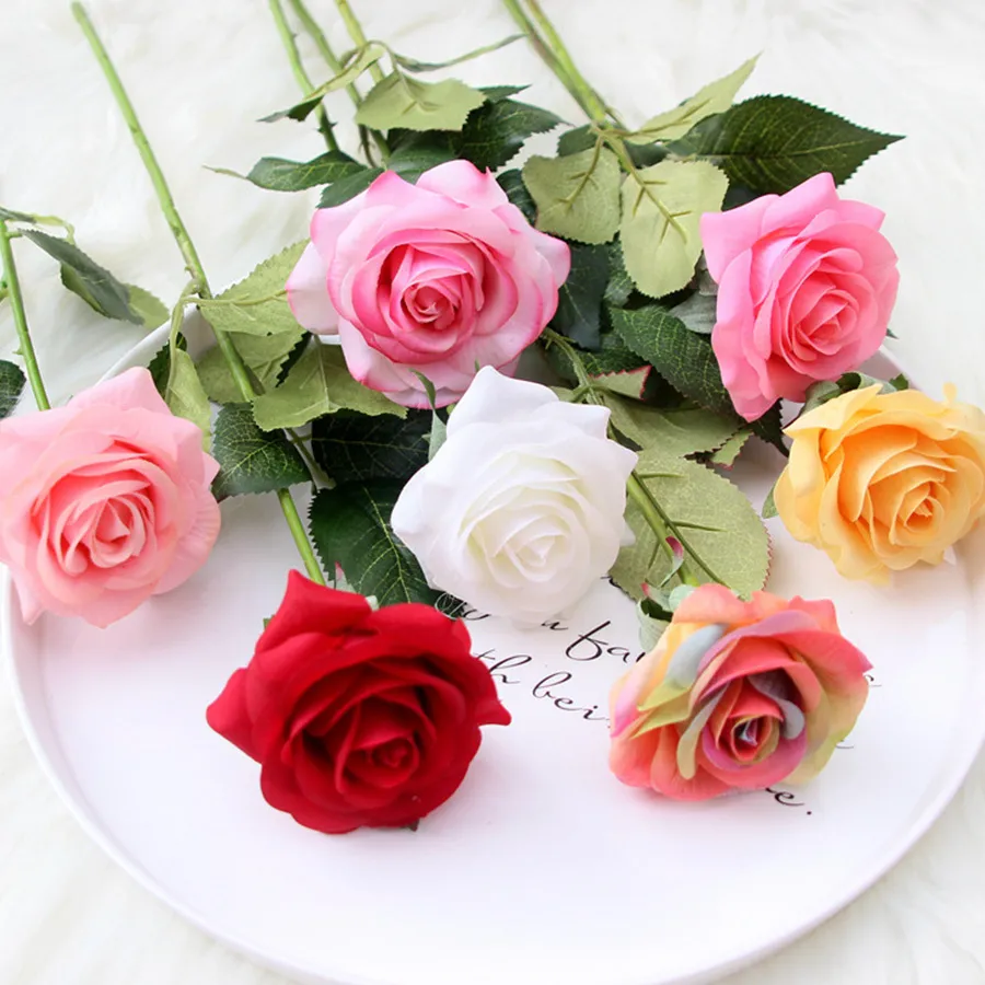 10 Pz Lotto Rosa Rosa Fiore Artificiale Real Touch Latex Flowers Fiori Faux Silicone Falso Decorazione del bouquet Rosa la festa di nozze della casa 2012222