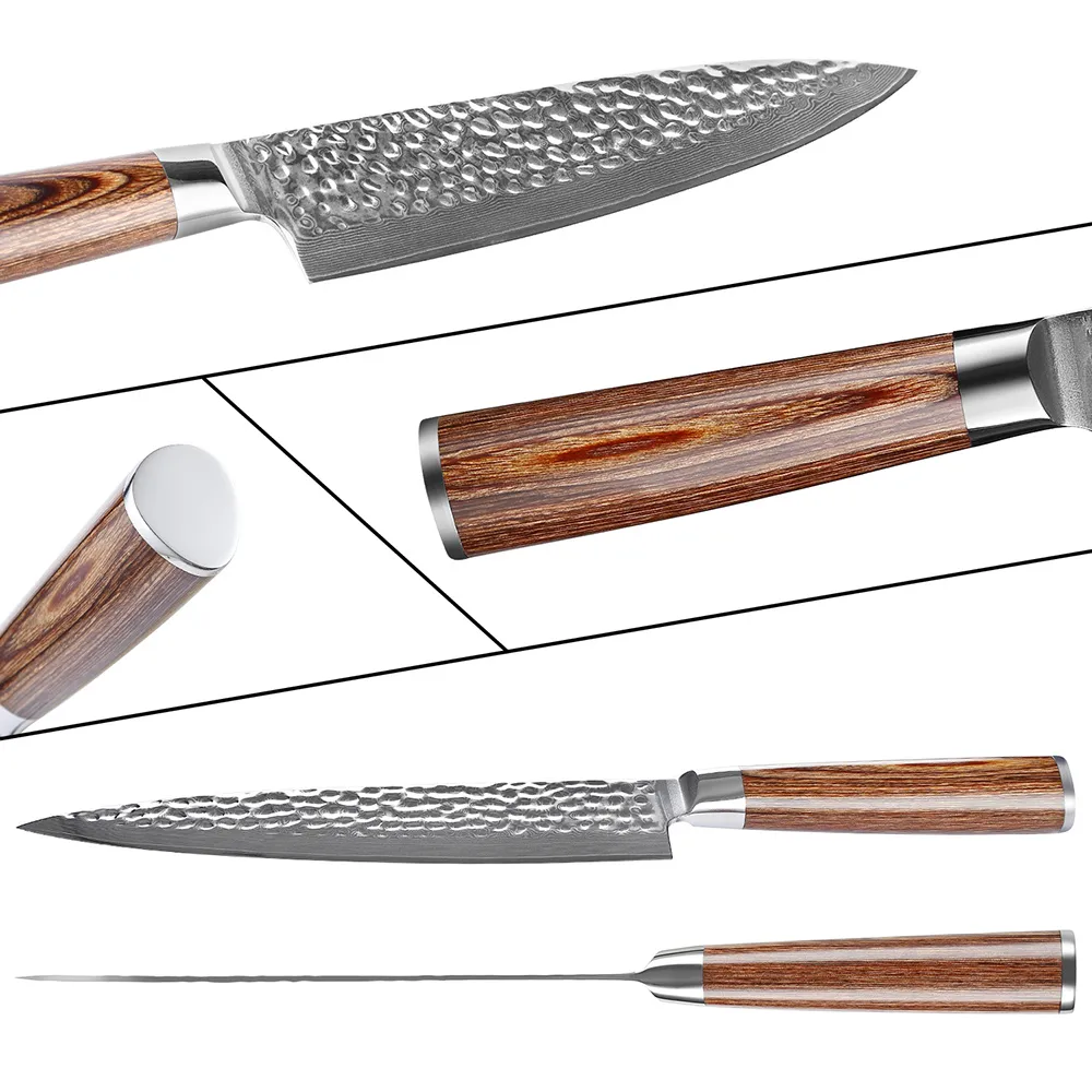 Xituo Damascus Steel Kitchen Knife Japanese Santoku Chef Knife Sharp Utility Paring Fruit Knife Golden Wood Hande Ergonomi