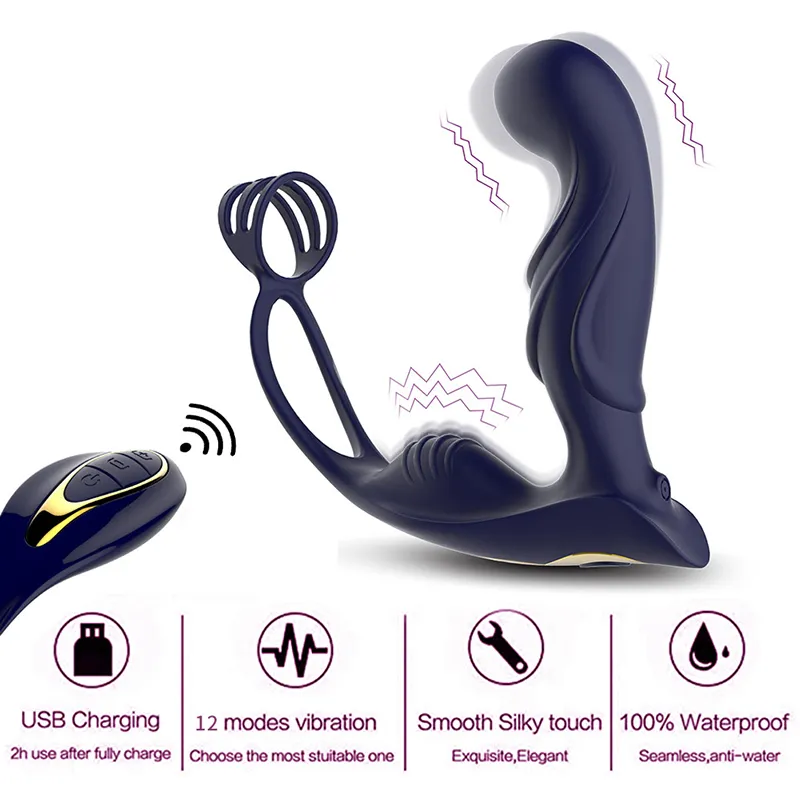 Male's Silicone Prostate Massager med fjärrkontroll USB -uppladdningsbar vattentät onanator som bär sexiga leksaker Health99