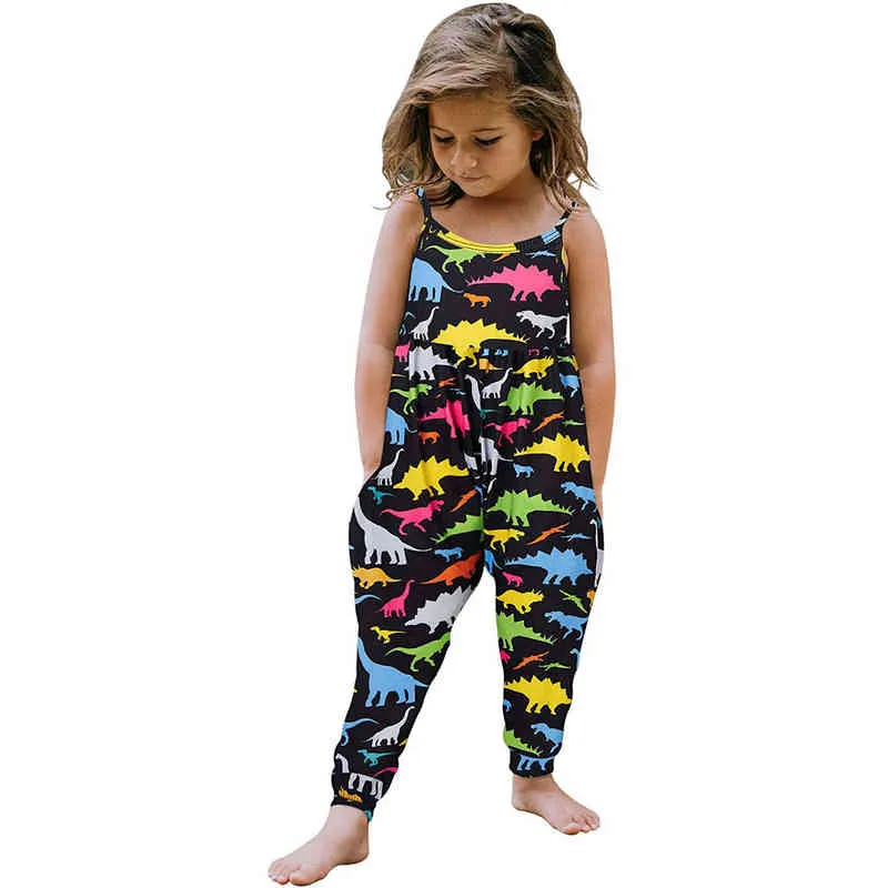 Summer Toddler Girls Clothes Baby Kids Rompers Jumpsuit One Piece Dinosaur Strap Romper Summer Outfits Children's Clothing G1221