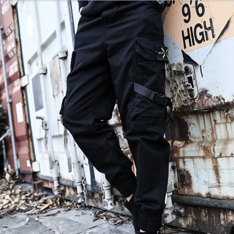 Новые хип -хоп мальчики многокетняка эластичная талия гарем брюки мужчины уличная одежда панк -брюки беггер мужские тактические брюки черные грузовые штаны T200219