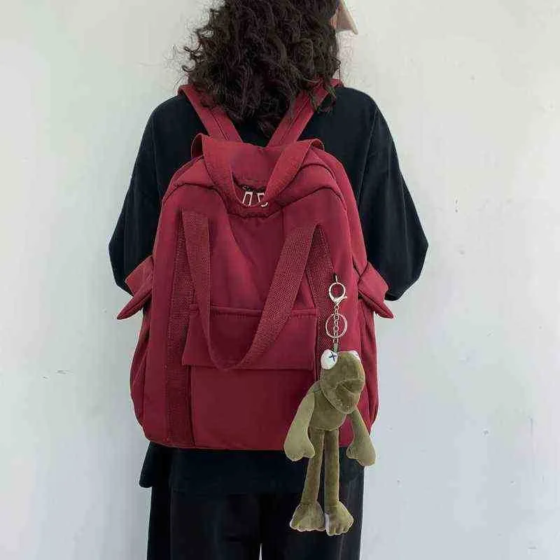 방수 Hocodo 단색 여성 나일론 배낭 십대 소녀 어깨 여행을위한 간단한 학교 가방 202211195e